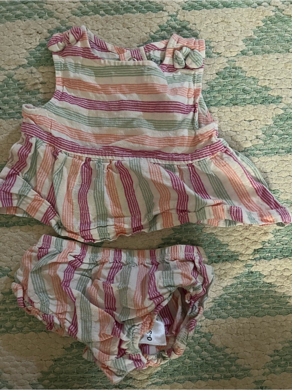 Carter's Striped Pink Green Orange Cotton Baby Top & Bloomers